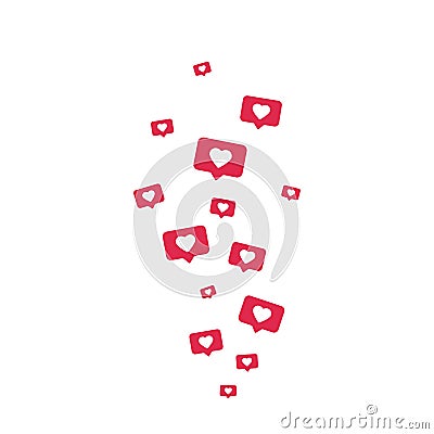 Like icons flying on white background. Social media elements. Counter notification border. Comment and follower symbol Vector Illustration