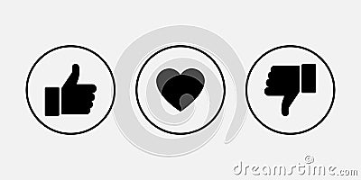 Like icons. Thumb up and down with heart, vector icons Vector Illustration