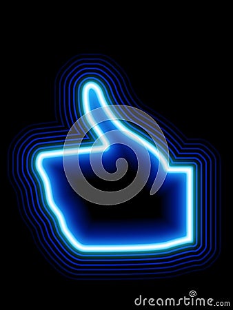 Like blue neon thumbs up Stock Photo