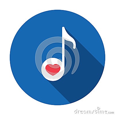 Like music iicon. Musical note icon, music icon with heart sign. Musical note icon and favorite, like, love, care symbol. Vector Vector Illustration