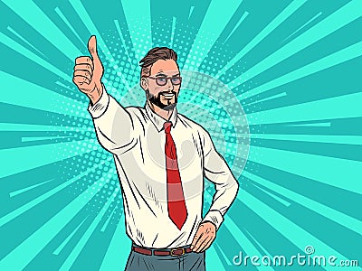 Like the thumbs up gesture, approval is good the businessman is happy Vector Illustration