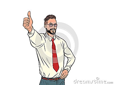 Like the thumbs up gesture, approval is good the businessman is happy Vector Illustration