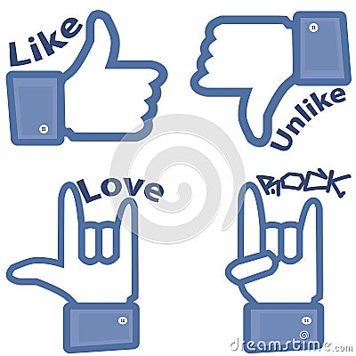 Like, Unlike, Love and Rock Buttons Editorial Stock Photo