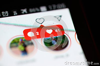 Likes notifications on Instagram App Editorial Stock Photo