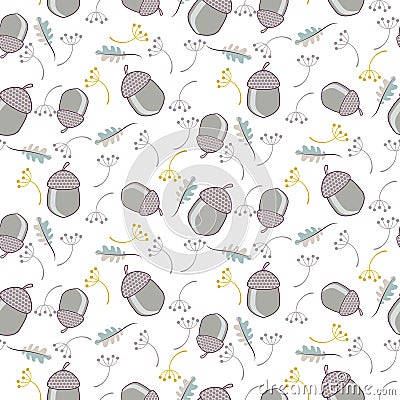 Lilac acorn with oak leave seamless vector pattern. Vector Illustration