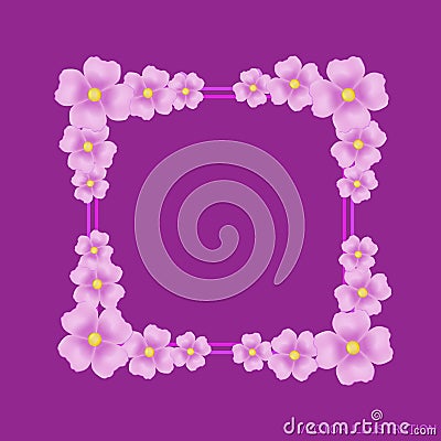 Lilac background with border and flowers. Vector illustration. Vector Illustration