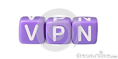 Lilac beads with acronym VPN on white background Stock Photo