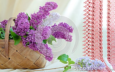 Lilac bouquet fabric ornament Stock Photo