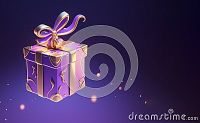 Lilac box, purple pink gradient color, fairy box holographic sign. AI generated Stock Photo
