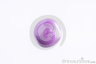 Lilac cosmetic cream smear on white background. Violet beauty cream smear swipe swatch closeup. Lavender face serum, lotion, Stock Photo