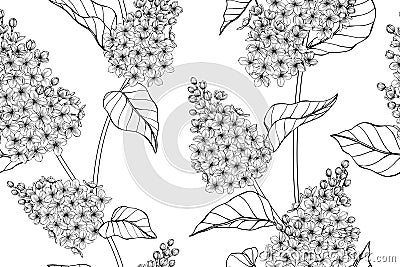 Lilac flower and leaves pattern seamless background illustration. Vector Illustration