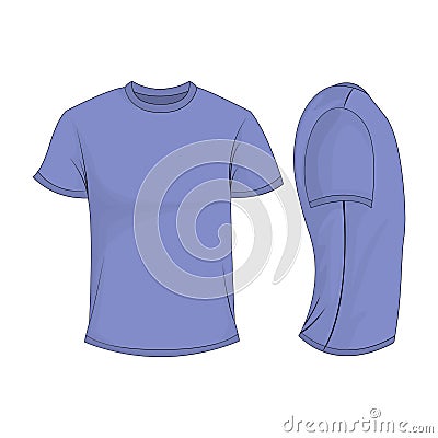 Lilac men`s t-shirt with short sleeve. Front, side view. Isolated on white background Vector Illustration