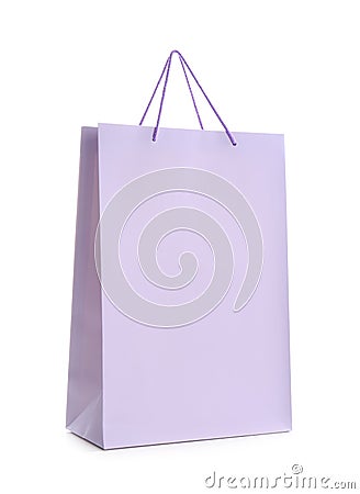 Lilac paper shopping bag isolated on white Stock Photo