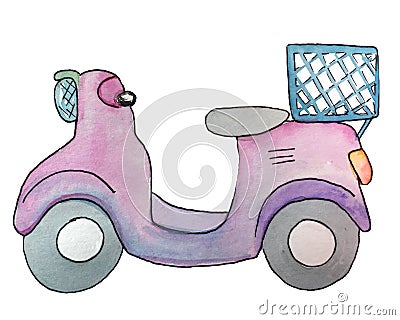 Lilac scooter. watercolor illustration for design Cartoon Illustration