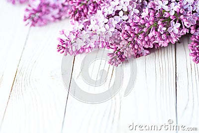 Lilac spring flowers bunch on white wood background, closeup. Spring blossom. Soft focus Stock Photo