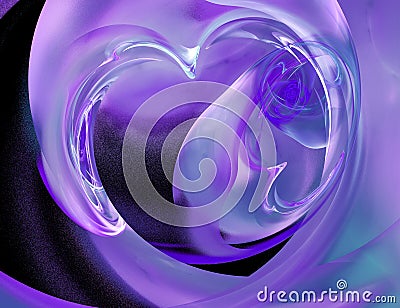Lilac transparent backlit heart. Imitation of a glass heart. Abstract fractal background. 3d Cartoon Illustration