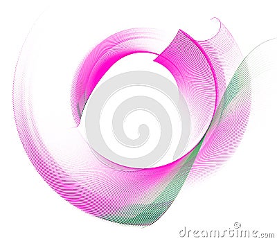 Lilac transparent striped elements with a green stripe rotate to form a circular frame on a white background. Cartoon Illustration