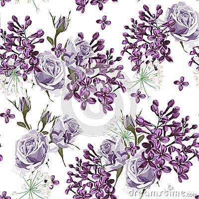 Lilac and violet roses seamless pattern. Stock Photo