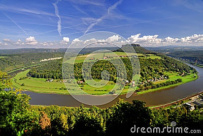Lilienstein mesa above the river Elbe. Stock Photo