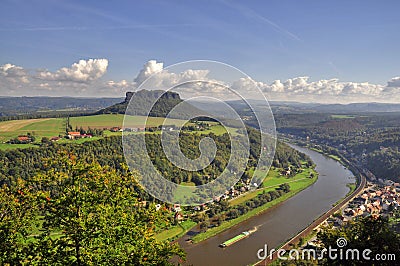 Lilienstein mesa above the river Elbe. Stock Photo