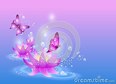 Lilies and butterfly Stock Photo