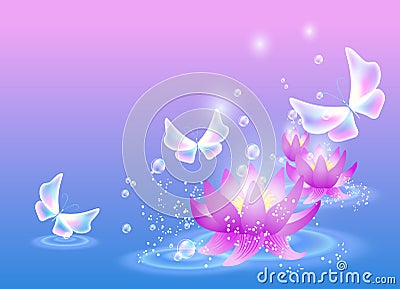 Lilies and butterfly Vector Illustration