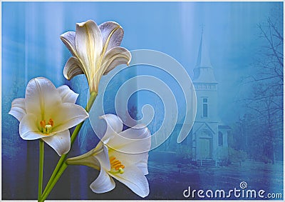 Lilies and Church Stock Photo