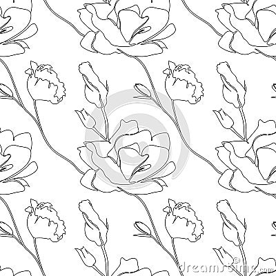 Lillies in single continuous line drawing style seamless pattern. Vector Illustration