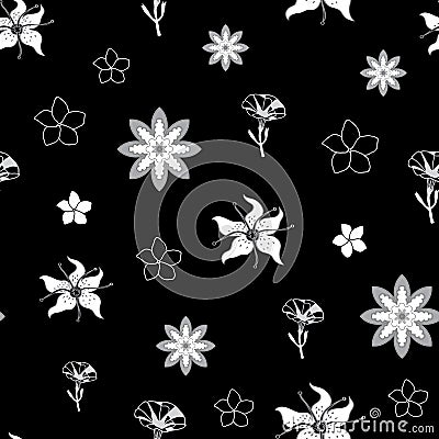 LillyPetunia Field -Flowers in Bloom seamless repeat pattern Vector Illustration