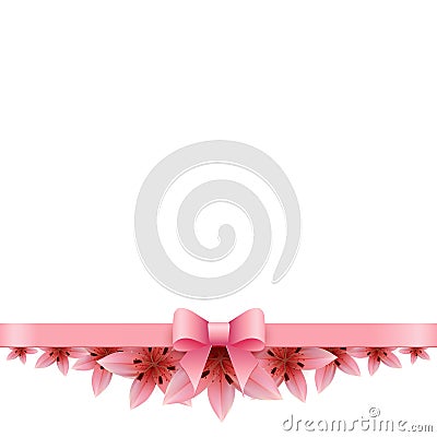 Lily Banner on a white background with pink bow Vector Illustration