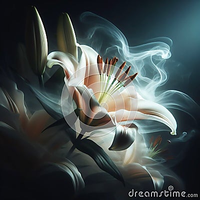 Lily bouquet with dramatic side light. Flowers and plants in spring. AI generated Stock Photo
