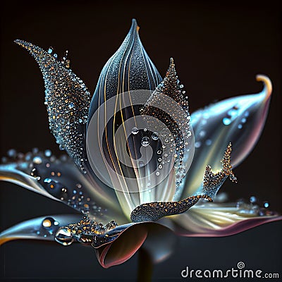 Lily flower. Shining magical neon flower isolated on a black background Stock Photo