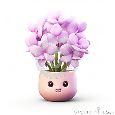 Lily Flowers In Eclectic Pink Flower Pot - Playful Character Design Cartoon Illustration