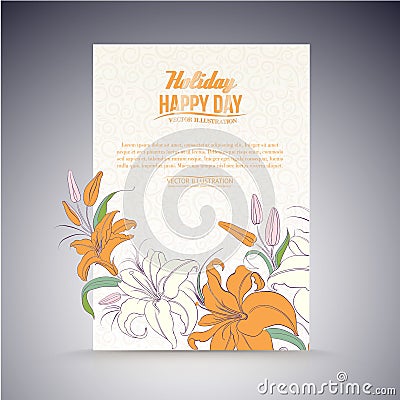 Lily on a sheet of paper. Vector Illustration