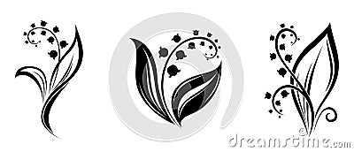 Lily of the valley flowers. Black silhouettes. Vector Illustration