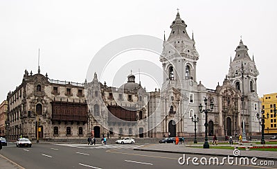 Lima main square Cathedral Editorial Stock Photo