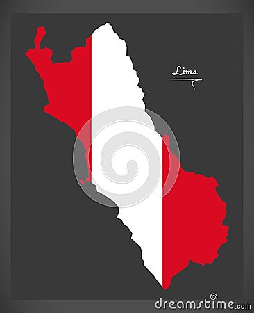 Lima map with Peruvian national flag illustration Vector Illustration