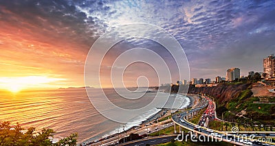 Lima, Peru along the coast also known as Circuito de Playas de at sunset Stock Photo