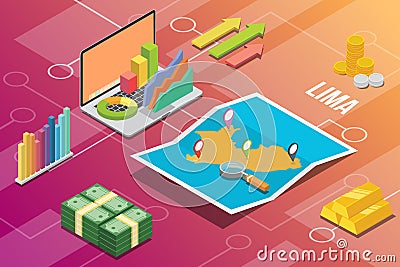 Lima peru city isometric financial economy condition concept for describe cities growth expand - vector Cartoon Illustration