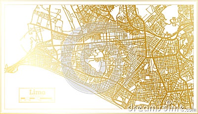 Lima Peru City Map in Retro Style in Golden Color. Outline Map Stock Photo