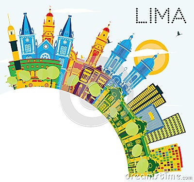 Lima Peru City Skyline with Color Buildings, Blue Sky and Copy S Stock Photo