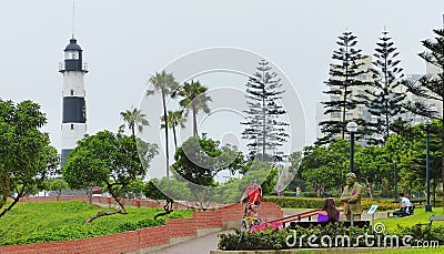 Marina Lighthouse or Faro de la Marina in park of Miraflores districtin in Lima, Peru Editorial Stock Photo