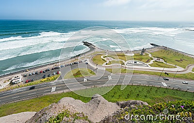 Lima, Peru. Landscape from Miraflores. South Pacific Ocean in Background Stock Photo
