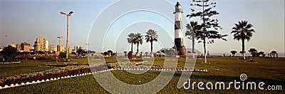 Lima, Peru - March 12, 2017:The Naval lighthouse on the coast of Miraflores, Lima, Peru Editorial Stock Photo