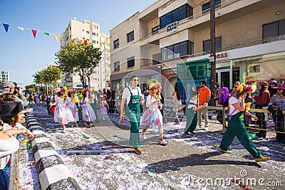 LIMASSOL, CYPRUS - FEBRUARY 26: Carnival participants on Cyprus Carnival Parade on February 26, 2017 in Limassol Editorial Stock Photo