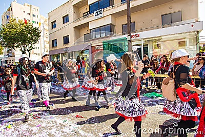 LIMASSOL, CYPRUS - FEBRUARY 26: Carnival participants on Cyprus Carnival Parade on February 26, 2017 in Limassol Editorial Stock Photo