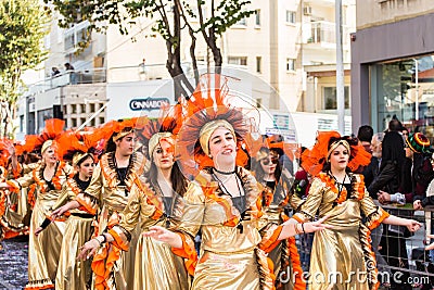 LIMASSOL, CYPRUS - FEBRUARY 26: Carnival participants on Cyprus Carnival Parade on February 26, 2017 in Limassol Editorial Stock Photo