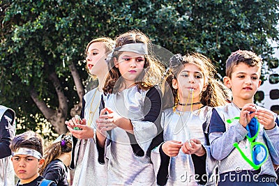 LIMASSOL, CYPRUS - FEBRUARY 26: Carnival participants on Cyprus Carnival Parade on February 26, 2017 in Limassol Editorial Stock Photo