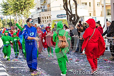 LIMASSOL, CYPRUS - FEBRUARY 26: Carnival participants on Cyprus Carnival Parade on February 26, 2017 in Limassol Editorial Stock Photo