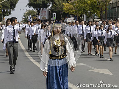 Greek Independence Day student parade in Limassol, Cyprus Editorial Stock Photo